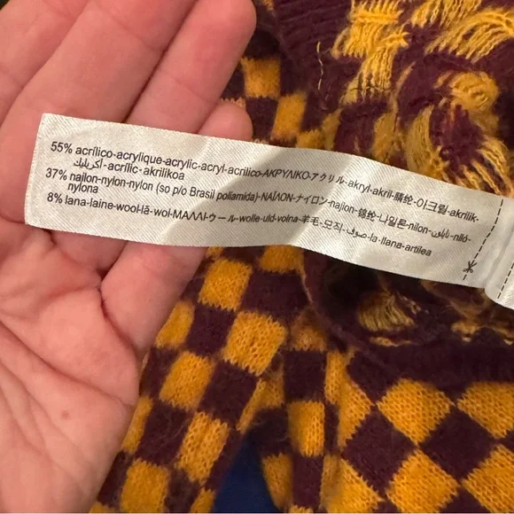 Zara Checkerboard Cropped Cardigan | Size Small | Maroon & Mustard - Picture 13 of 13